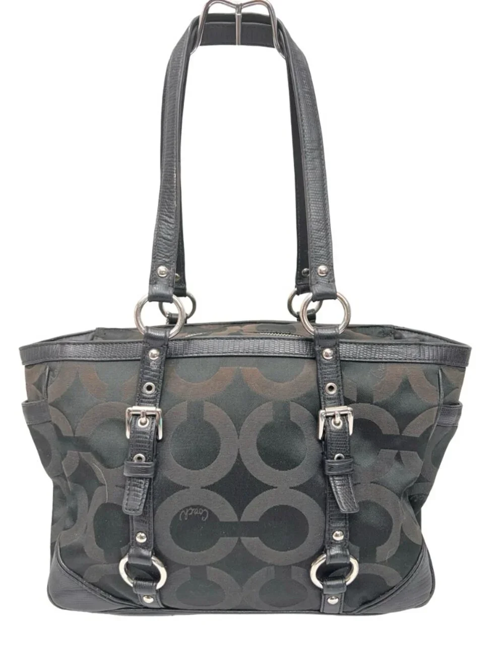 Vgt Coach Signatue Hobo Shoulder Bag Convas black brown leather trim + Scarf(4